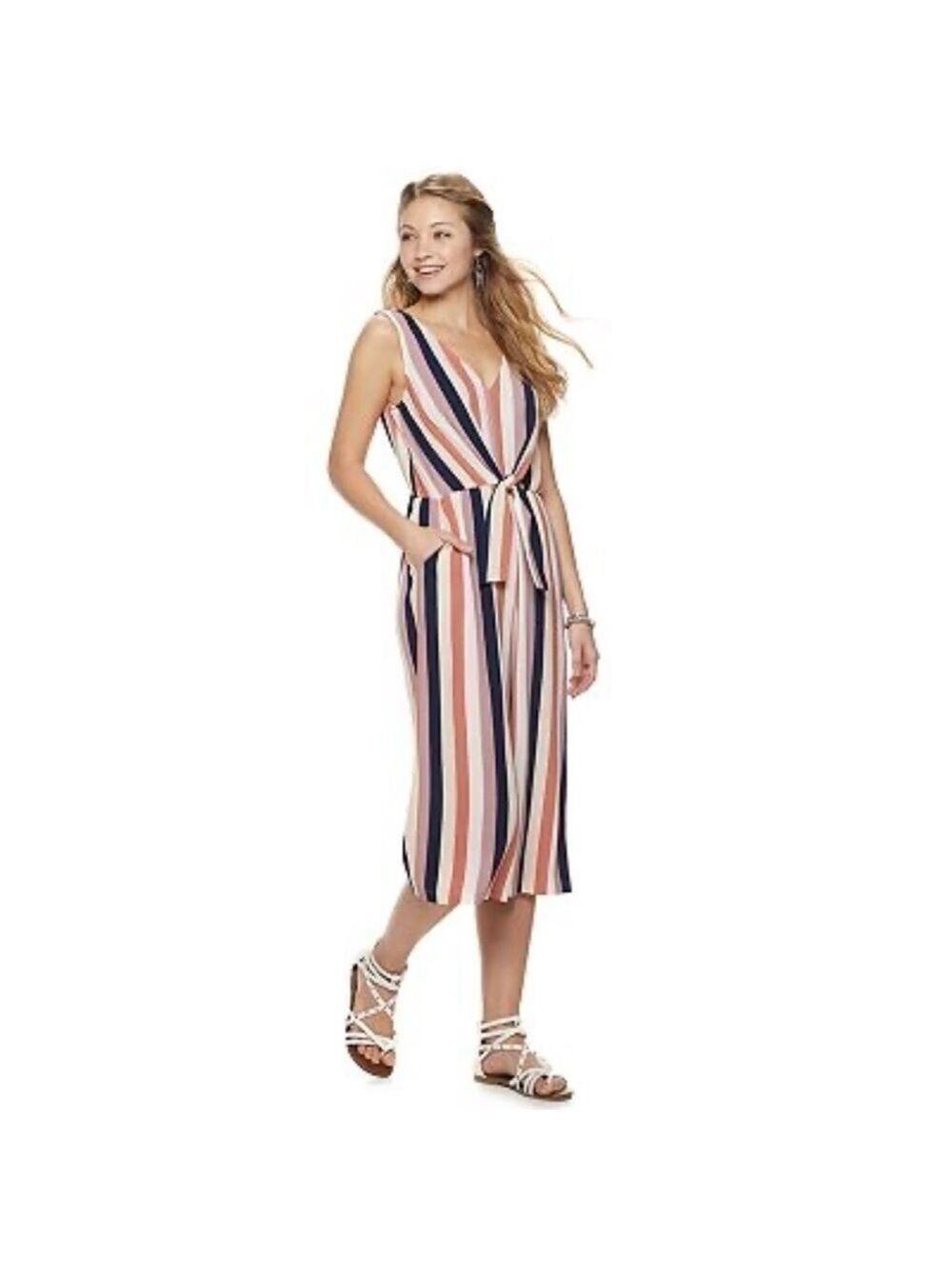 Lily Rose Striped Knot Front Crop Jumpsuit
